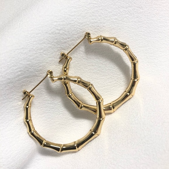 Bamboo Hoop Earrings | 14k Gold Filled - Picture 3 of 6